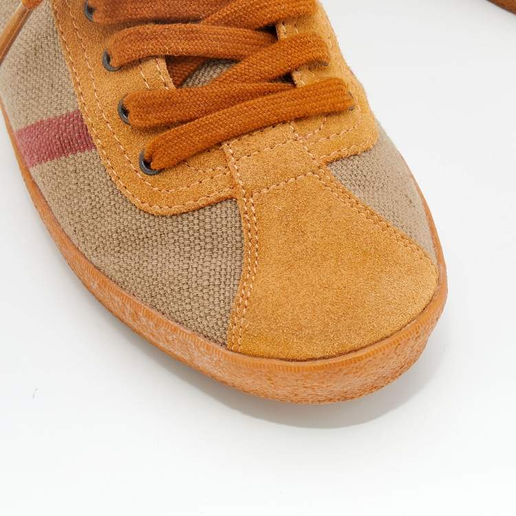 Pre Owned Burberry Beige Suede And Canvas Low Top Sneakers Size 37