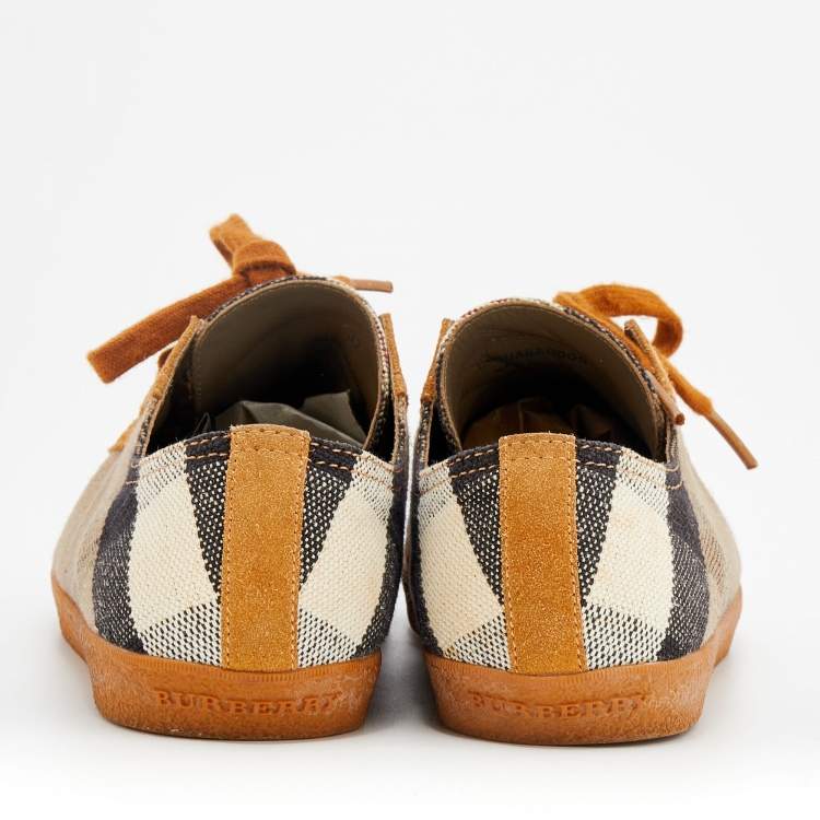 Pre Owned Burberry Beige Suede And Canvas Low Top Sneakers Size 37