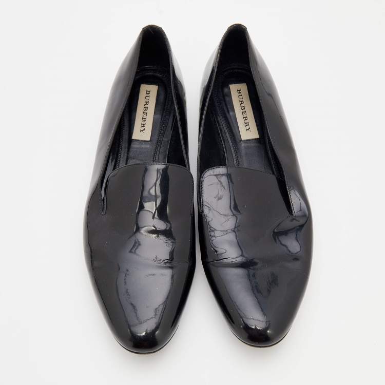 Pre Owned Burberry Black Patent Leather Slip on Loafers Size 41