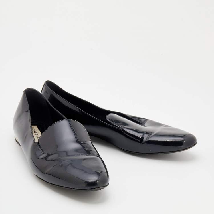 Pre Owned Burberry Black Patent Leather Slip on Loafers Size 41