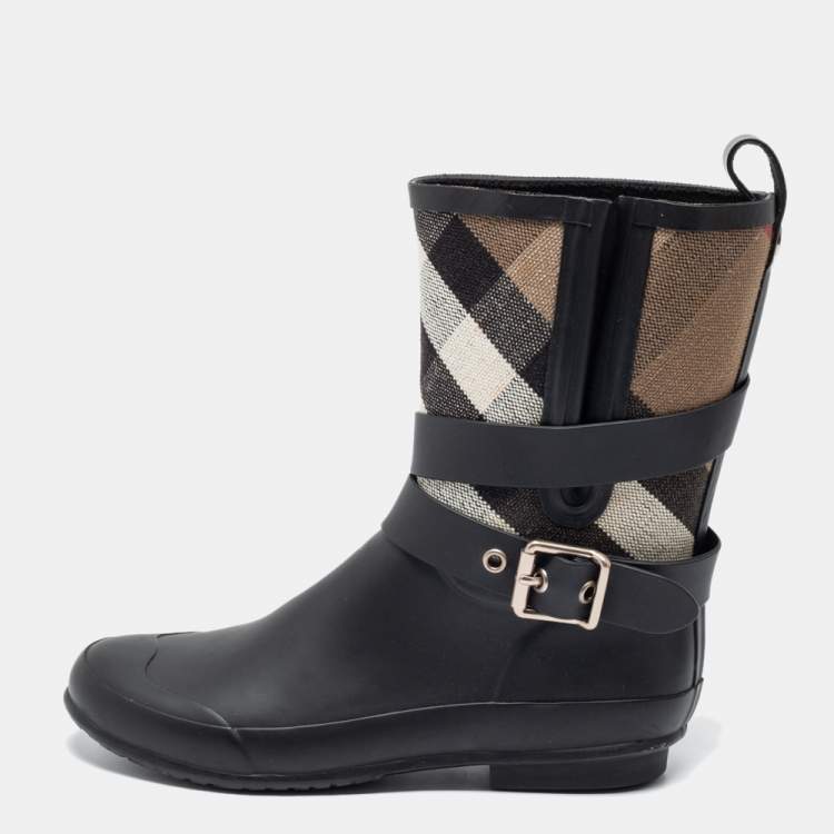 Burberry Black Nova Check Detail Belted Rain Boots Size 37 Burberry | TLC