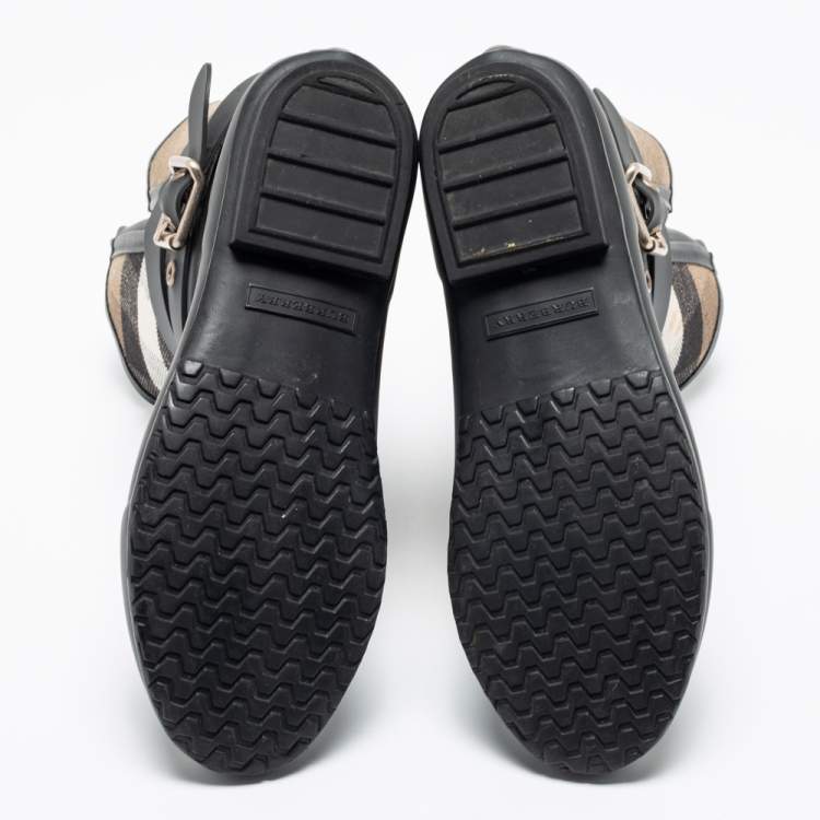 Pre Owned Burberry Black Nova Check Detail Belted Rain Boots Size 37
