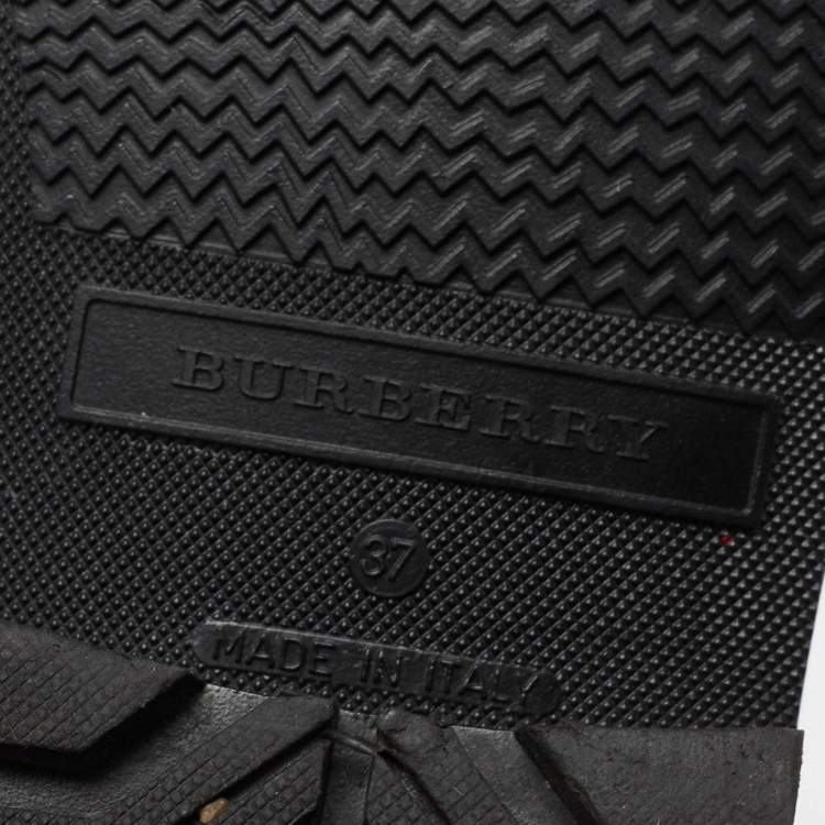 Pre Owned Burberry Black Rubber And Nova Check Canvas Rain Boots Size 37