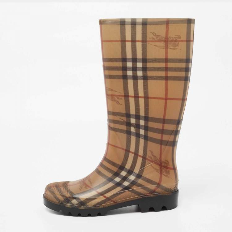 Pre Owned Burberry Beige Haymarket Check PVC Rain Boots Size 38