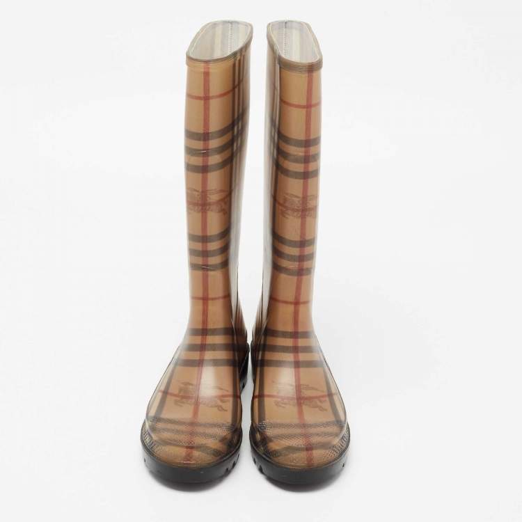 Pre Owned Burberry Beige Haymarket Check PVC Rain Boots Size 38