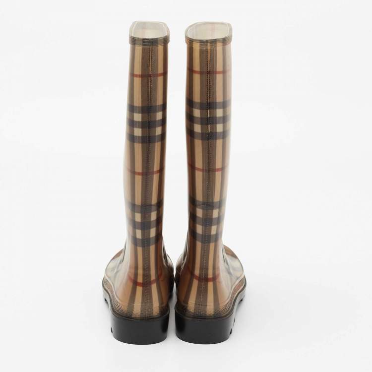 Pre Owned Burberry Beige Haymarket Check PVC Rain Boots Size 38
