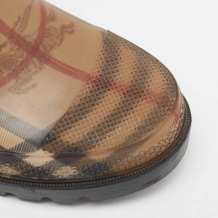 Pre Owned Burberry Beige Haymarket Check PVC Rain Boots Size 38