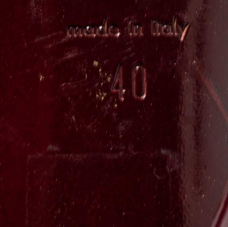 Pre Owned Burberry Burgundy/Beige Nova Check Coated Canvas And Patent Leather Buckle Peep Toe Pumps Size 40