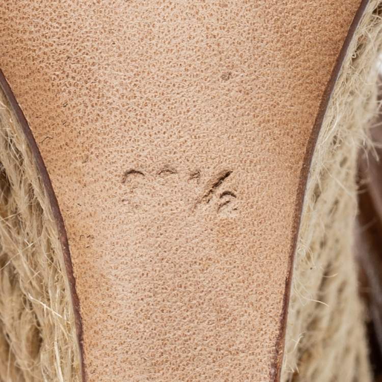 Pre Owned Burberry Brown Leather Catsbrook Espadrille Wedge Sandals Size 38.5