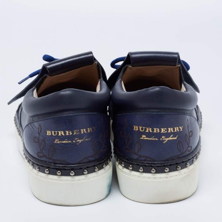 Pre Owned Burberry Navy Blue/Black Leather Kiltie Fringe Slip On Sneakers Size 40