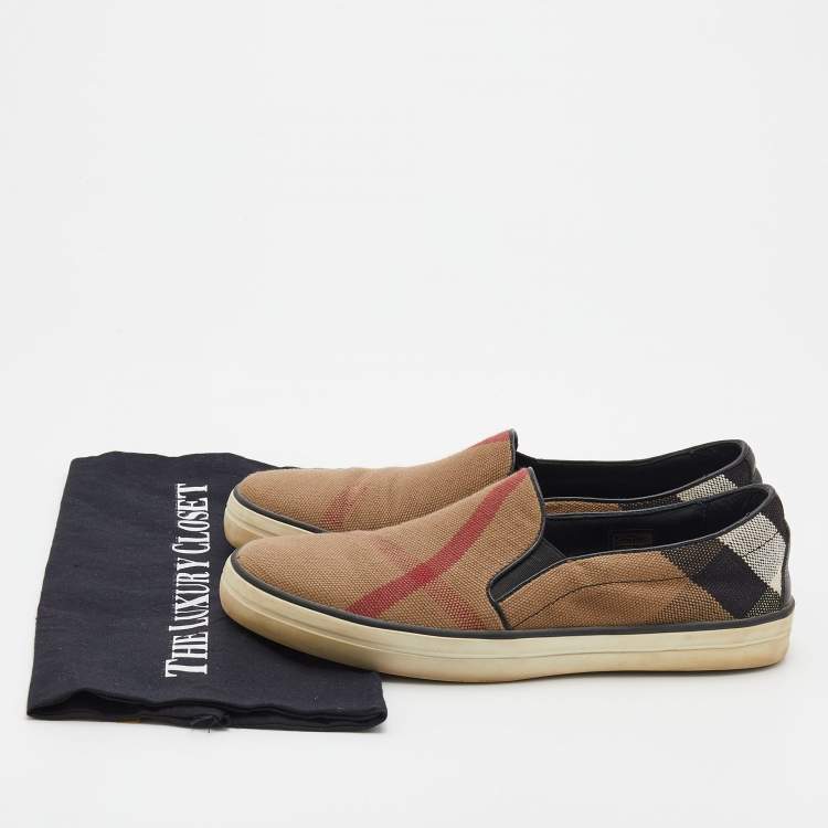Pre Owned Burberry Brown House Check Canvas Gauden Slip On Sneakers Size 38