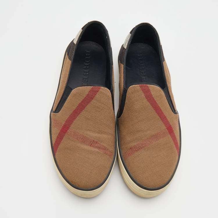 Pre Owned Burberry Brown House Check Canvas Gauden Slip On Sneakers Size 38