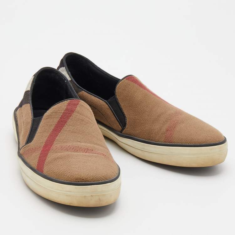 Pre Owned Burberry Brown House Check Canvas Gauden Slip On Sneakers Size 38