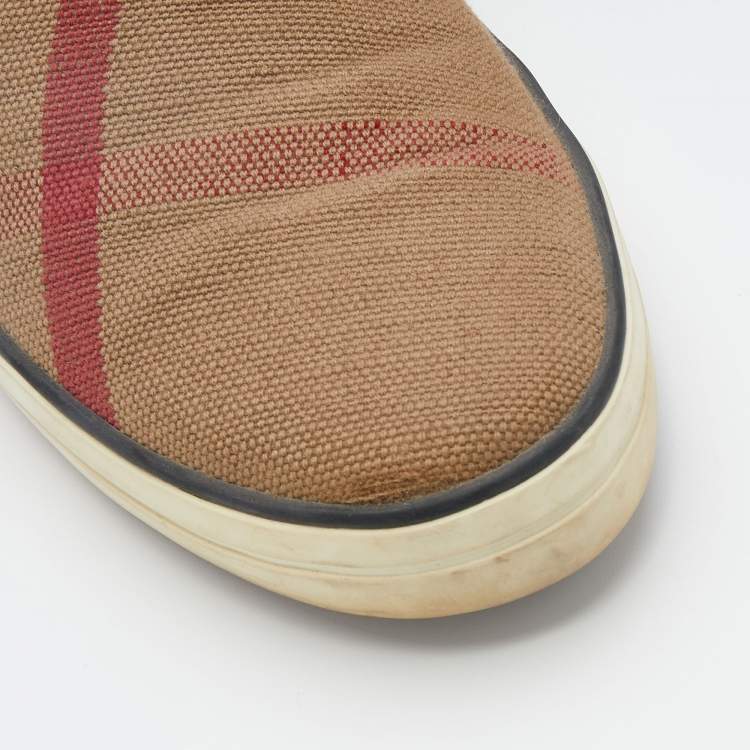 Pre Owned Burberry Brown House Check Canvas Gauden Slip On Sneakers Size 38