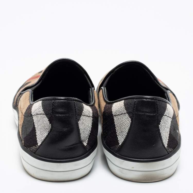 Pre Owned Burberry Beige Canvas House Check Heart Slip-On Sneakers Size 38