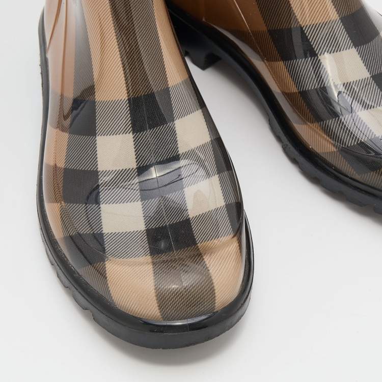 Pre Owned Burberry Beige Nova Check Rubber Rain Boots Size 37