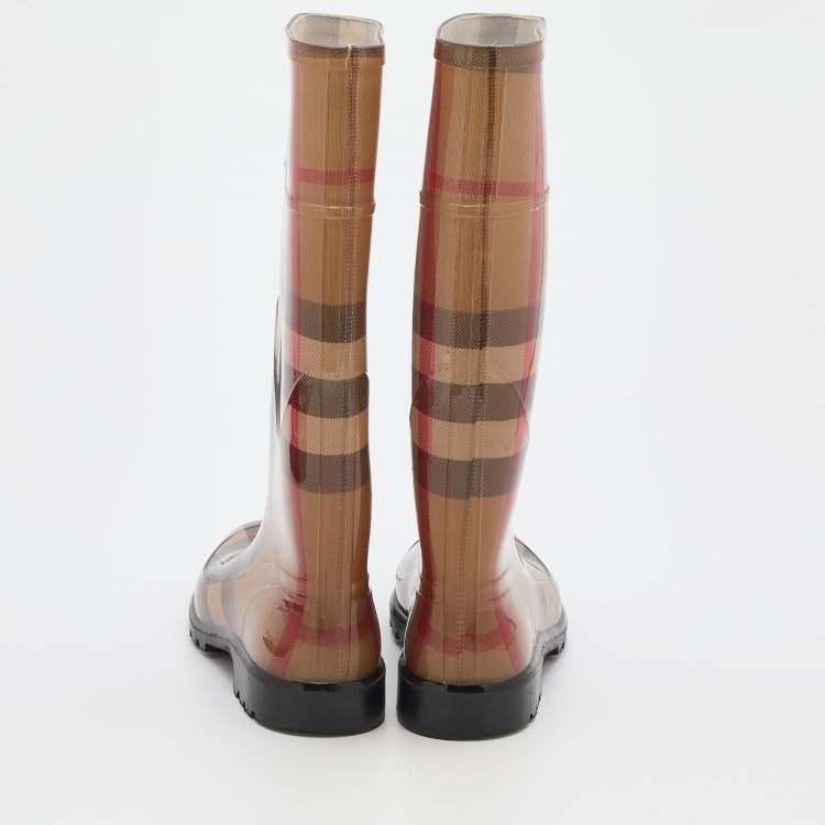 Pre Owned Burberry Beige Nova Check Rubber Rain Boots Size 37