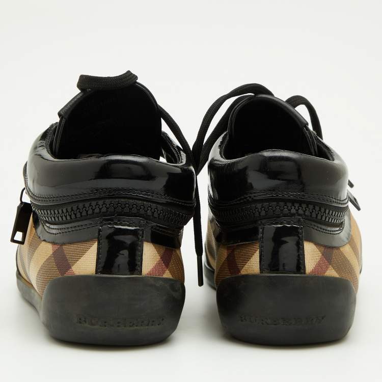 Pre Owned Burberry Beige/Black Nova Check Canvas And Patent Leather Painton High Top Sneakers Size 39