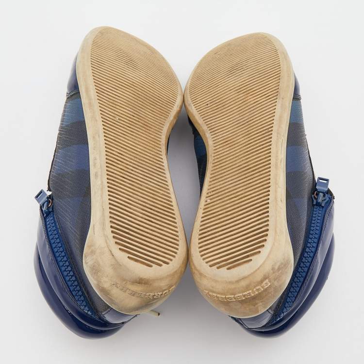 Pre Owned Burberry Blue/Beige Ombre Nova Check Coated Canvas And Patent Leather High Top Sneakers Size 38