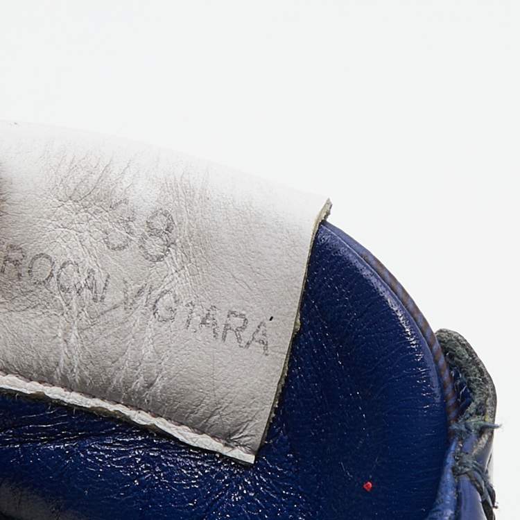 Pre Owned Burberry Blue/Beige Ombre Nova Check Coated Canvas And Patent Leather High Top Sneakers Size 38