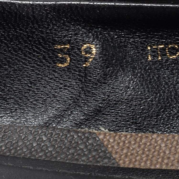 Pre Owned Burberry Black/Brown Patent Leather and Nova Check Canvas Scrunch Ballet Flats Size 39