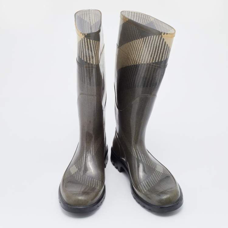 Pre Owned Burberry Olive Green Rubber Wellington Rain Boots Size 40