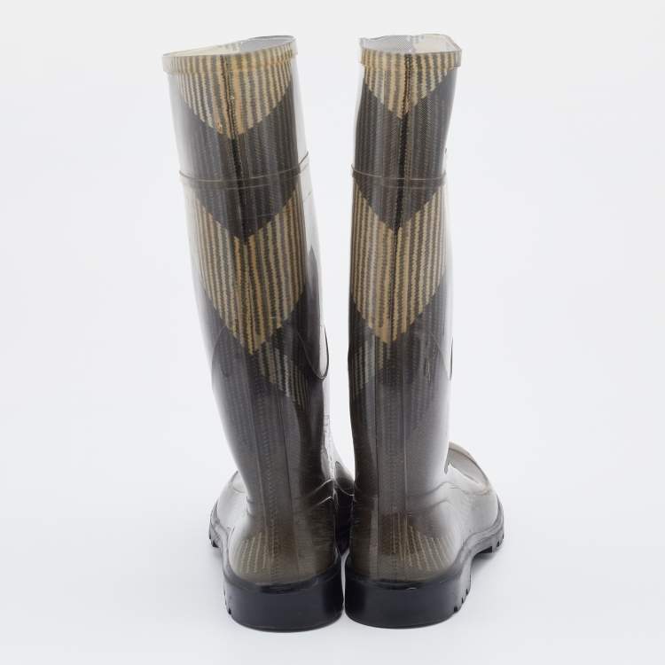 Pre Owned Burberry Olive Green Rubber Wellington Rain Boots Size 40