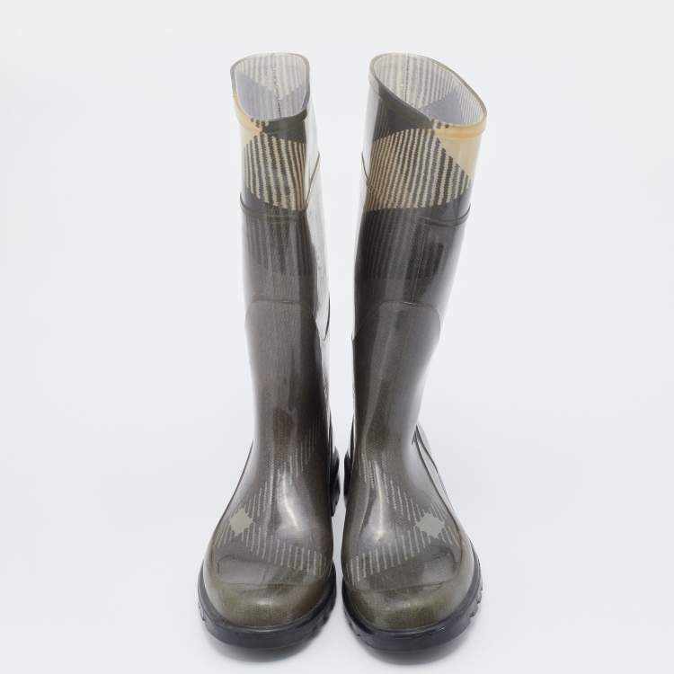 Pre Owned Burberry Olive Green Rubber Wellington Rain Boots Size 40