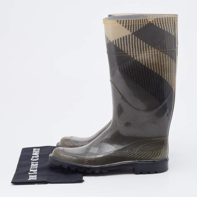 Pre Owned Burberry Olive Green Rubber Wellington Rain Boots Size 40