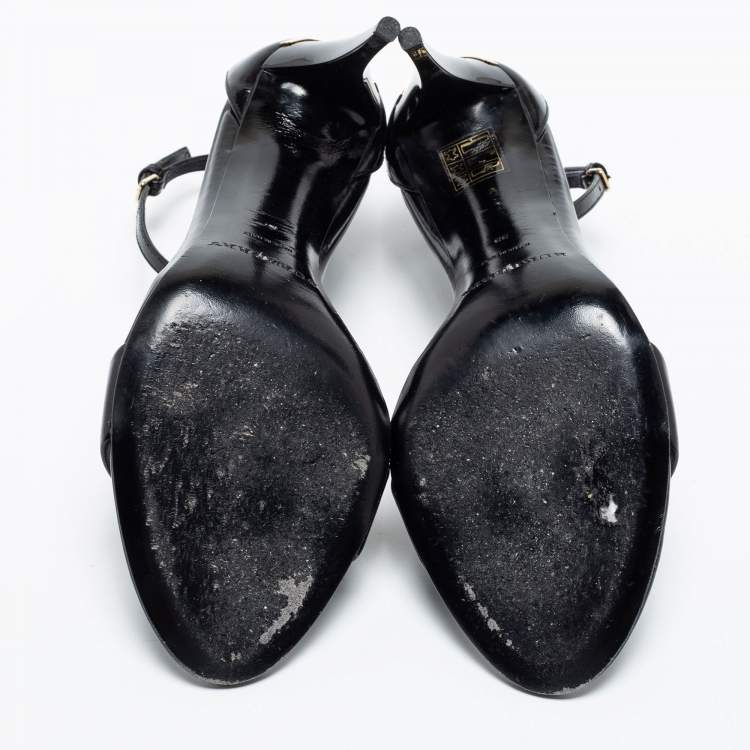 Pre Owned Burberry Black Leather Reynholm Ankle Strap Sandals Size 39