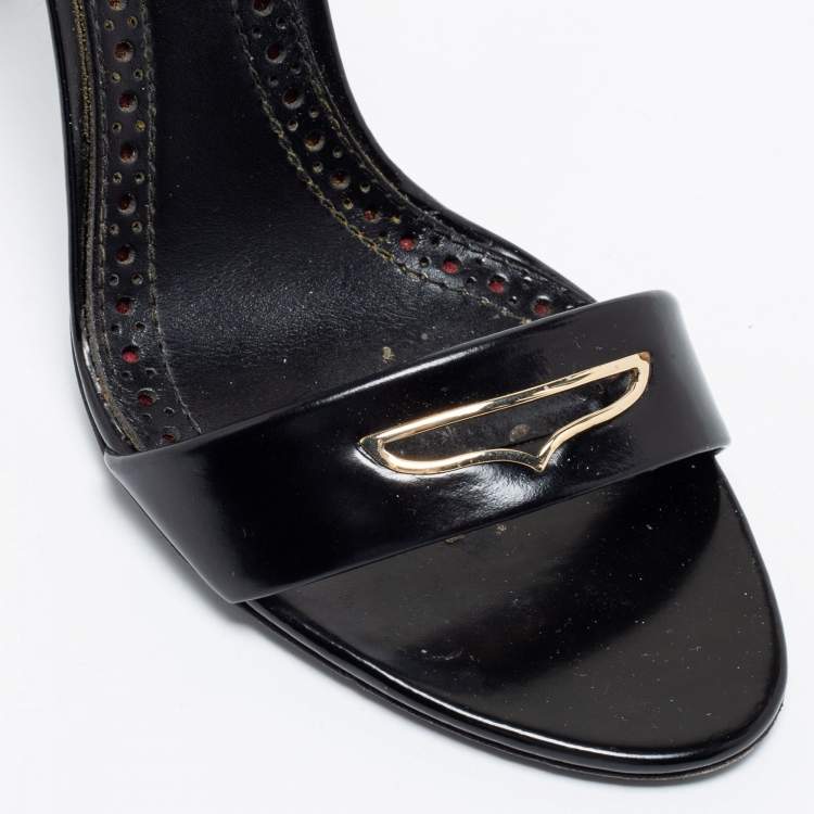 Pre Owned Burberry Black Leather Reynholm Ankle Strap Sandals Size 39