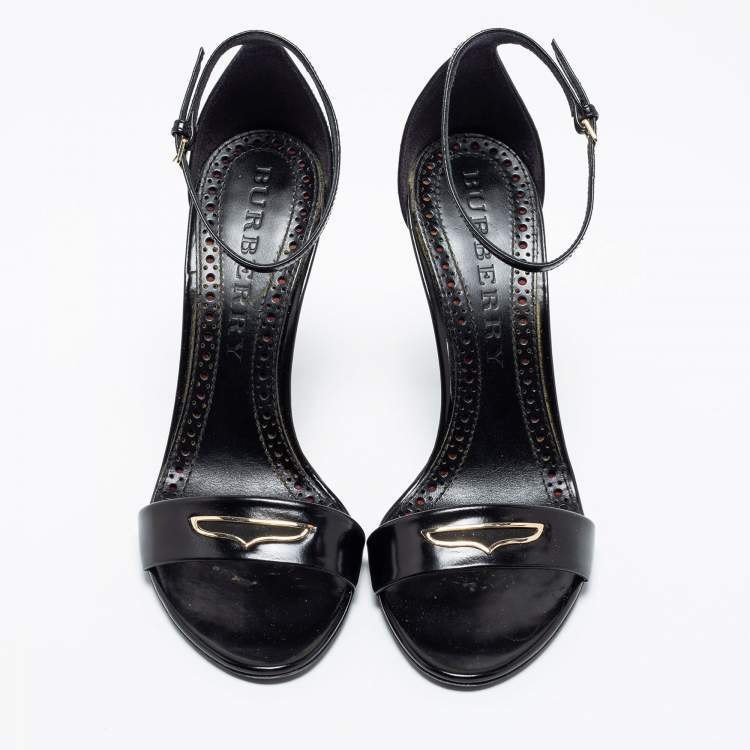 Pre Owned Burberry Black Leather Reynholm Ankle Strap Sandals Size 39