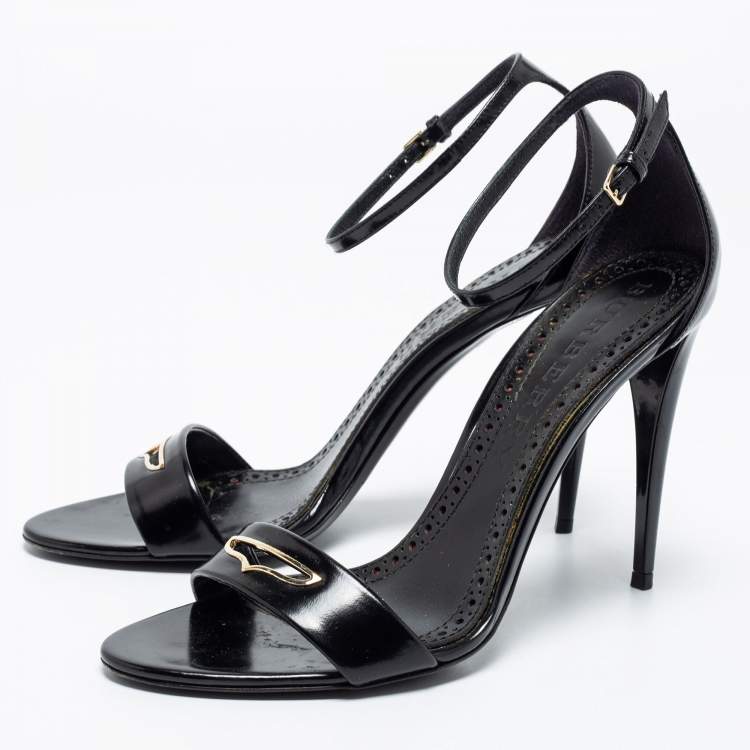 Pre Owned Burberry Black Leather Reynholm Ankle Strap Sandals Size 39
