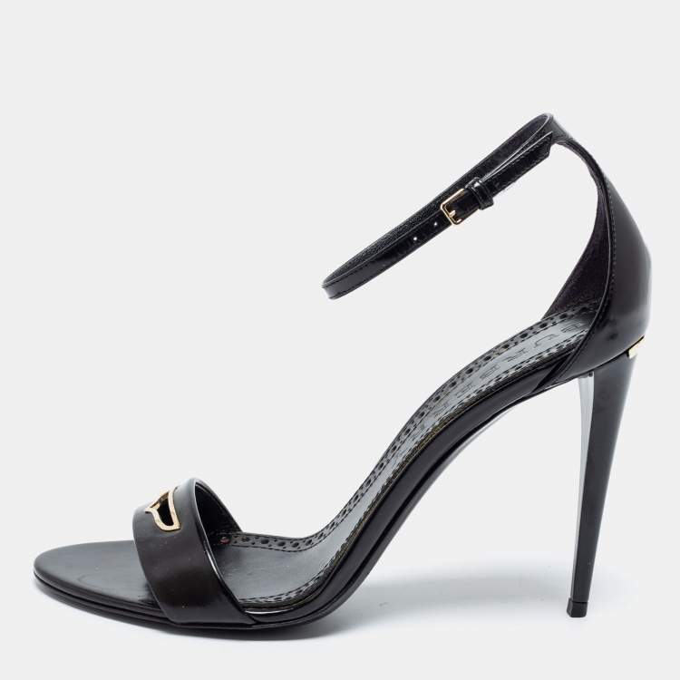 Pre Owned Burberry Black Leather Reynholm Ankle Strap Sandals Size 39