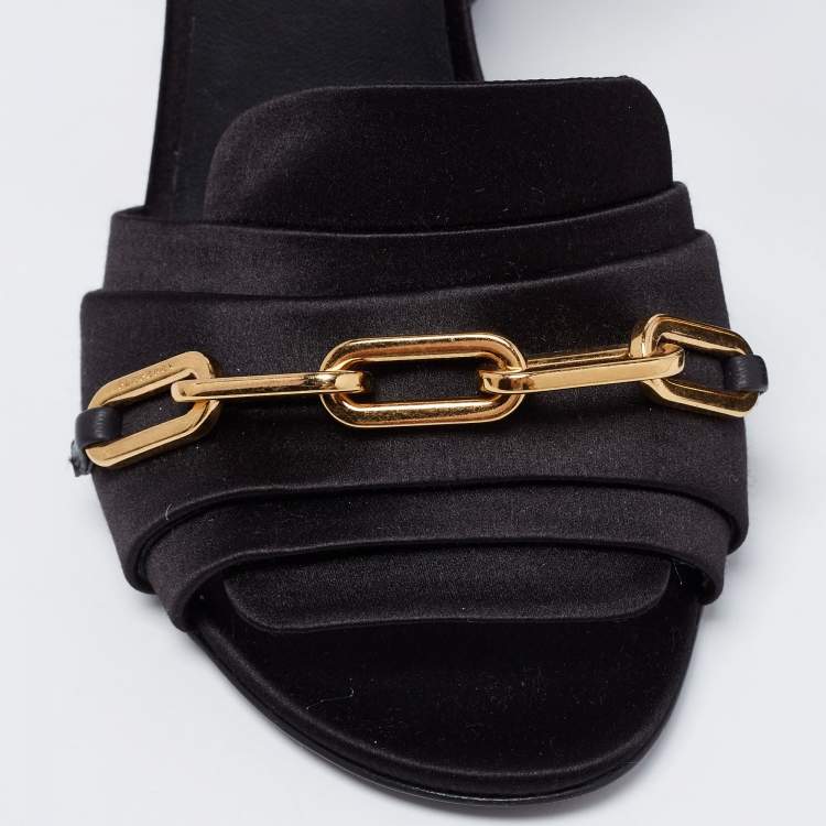 Pre Owned Burberry Black Satin Perspex Ankle Strap Block Heel Sandals Size 38