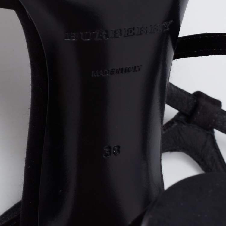Pre Owned Burberry Black Satin Perspex Ankle Strap Block Heel Sandals Size 38