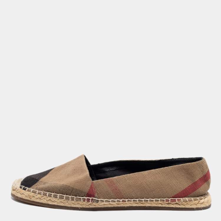 Pre Owned Burberry Beige Hodgeson Check Canvas Espadrille Flats Size 40.5