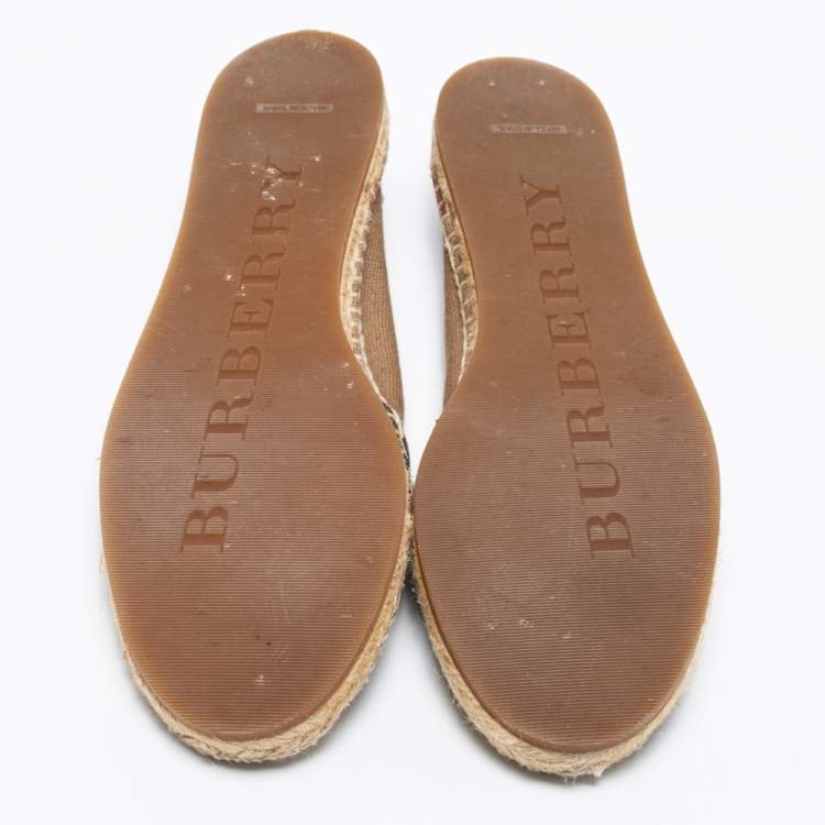 Pre Owned Burberry Beige Hodgeson Check Canvas Espadrille Flats Size 40.5
