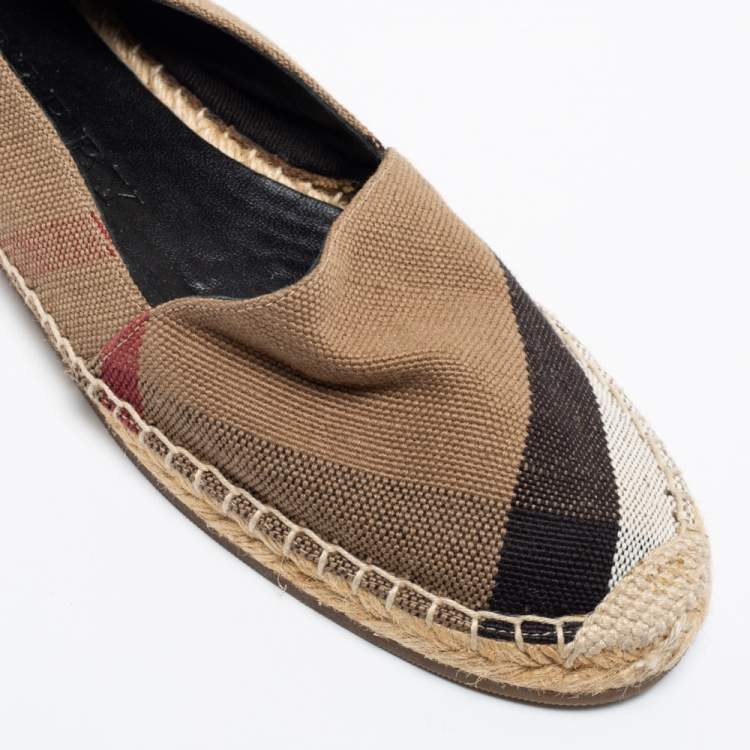Pre Owned Burberry Beige Hodgeson Check Canvas Espadrille Flats Size 40.5