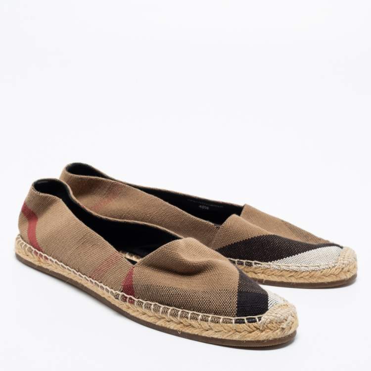 Pre Owned Burberry Beige Hodgeson Check Canvas Espadrille Flats Size 40.5