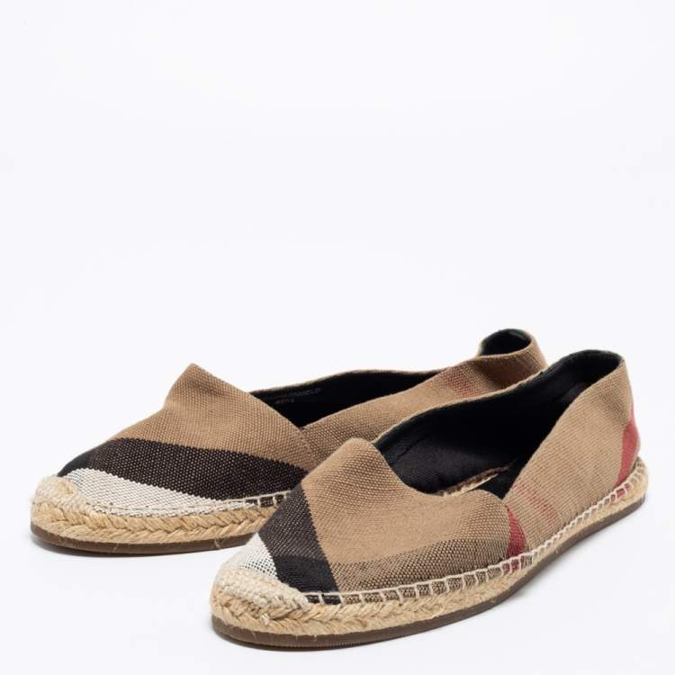 Pre Owned Burberry Beige Hodgeson Check Canvas Espadrille Flats Size 40.5