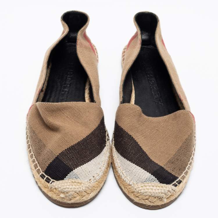 Pre Owned Burberry Beige Hodgeson Check Canvas Espadrille Flats Size 40.5