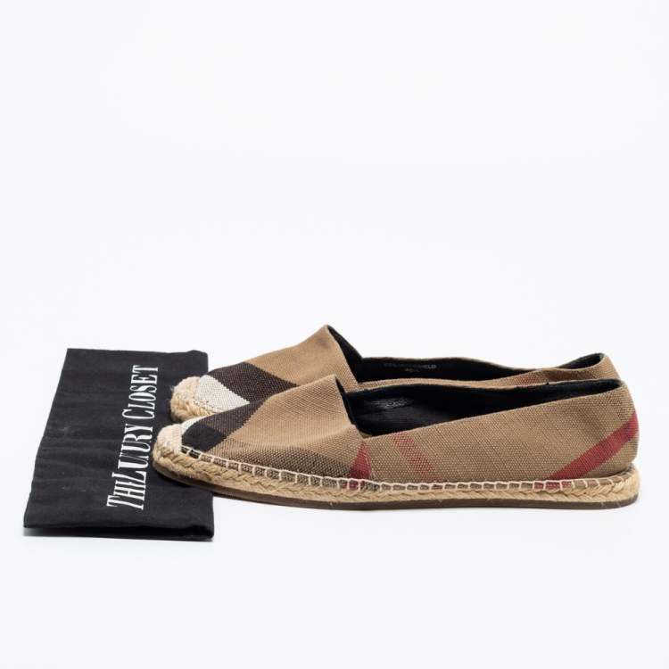 Pre Owned Burberry Beige Hodgeson Check Canvas Espadrille Flats Size 40.5