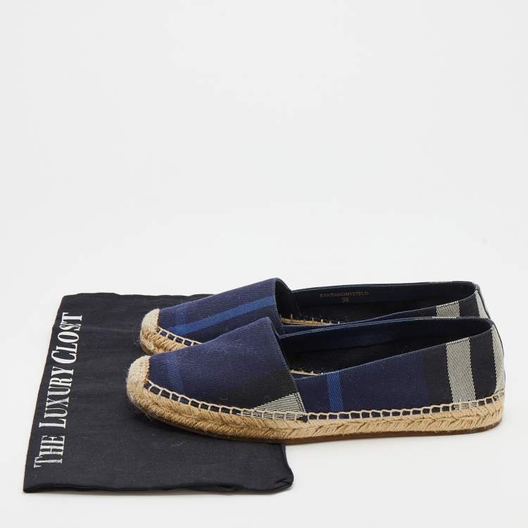Pre Owned Burberry Navy Blue House Check Canvas Espadrilles Flats Size 38