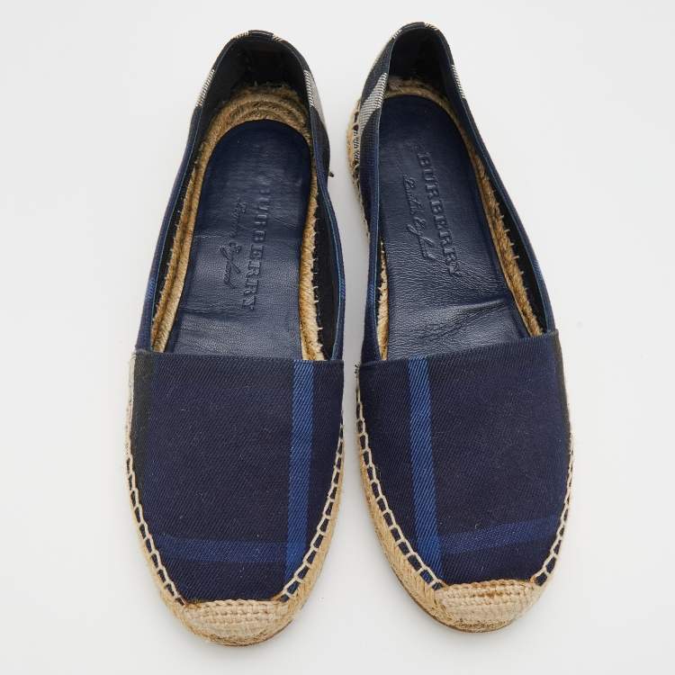 Pre Owned Burberry Navy Blue House Check Canvas Espadrilles Flats Size 38