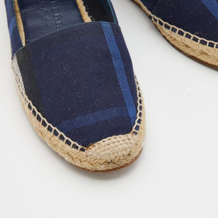 Pre Owned Burberry Navy Blue House Check Canvas Espadrilles Flats Size 38