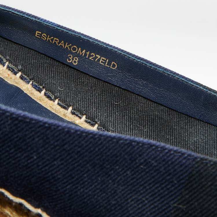 Pre Owned Burberry Navy Blue House Check Canvas Espadrilles Flats Size 38