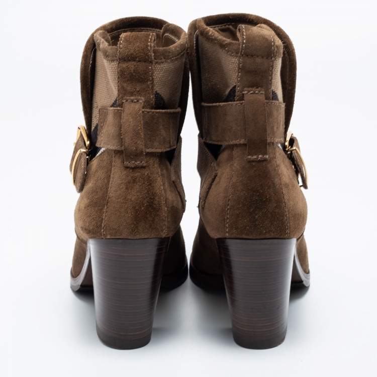Pre Owned Burberry Brown Suede Larina Ankle Boots Size 38.5