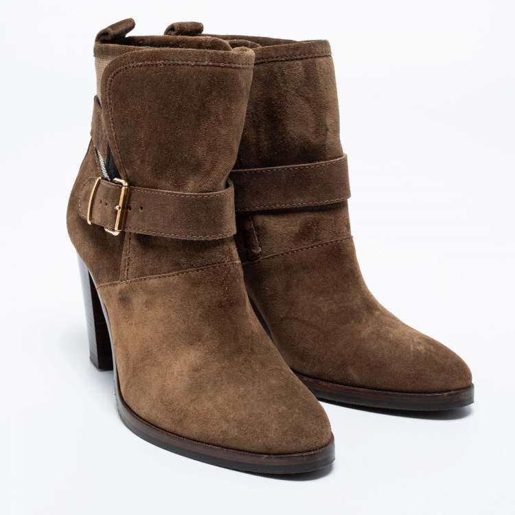 Pre Owned Burberry Brown Suede Larina Ankle Boots Size 38.5