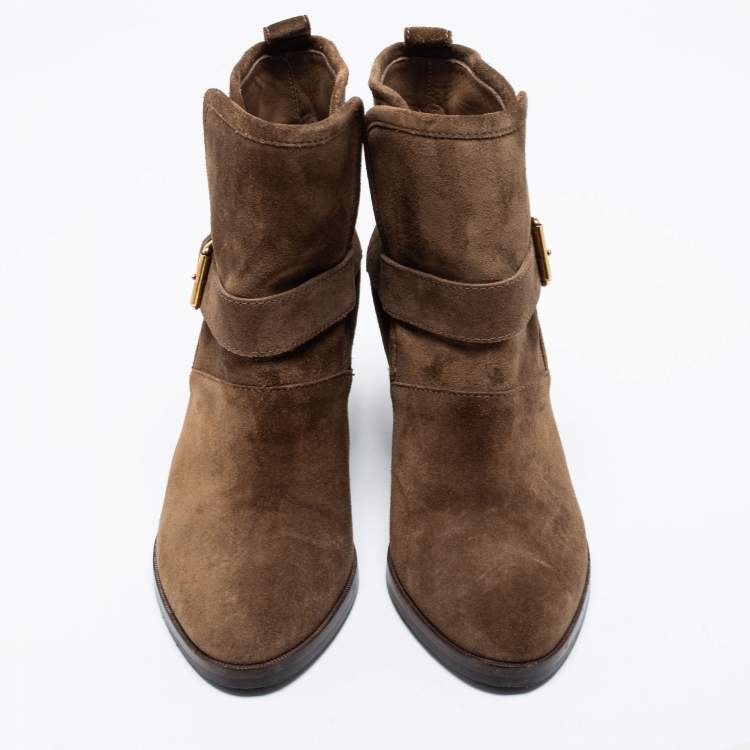 Pre Owned Burberry Brown Suede Larina Ankle Boots Size 38.5